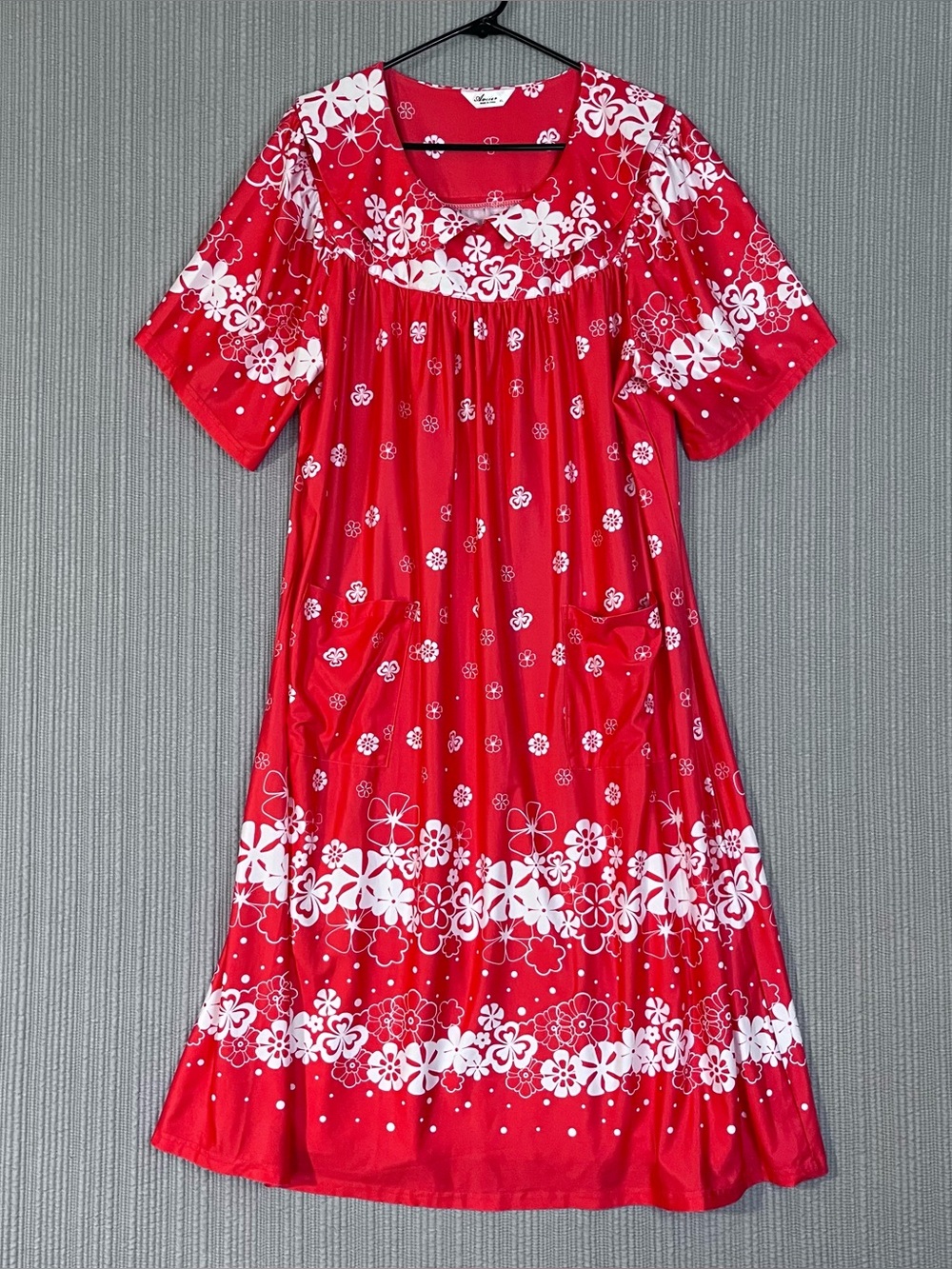 Aviier Midi House Dress Mumu Shift Red Tropical Floral Womens XL Pockets